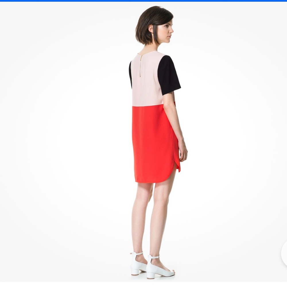 Zara Colorblock Shift Mini Dress Small Blush Pink Red Black Mod Short Sleeve - Picture 14 of 16